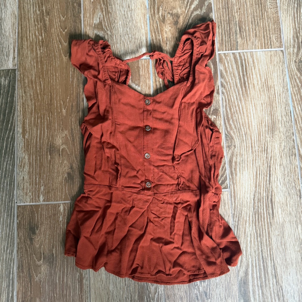 Moa Moa Rust Orange Ruffle Button Front Tank